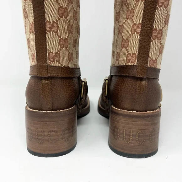 Gucci Lola GG Riding Boots Brown Knee High Supreme Block Heel EU 37.5 US 7.5 - Picture 4 of 9